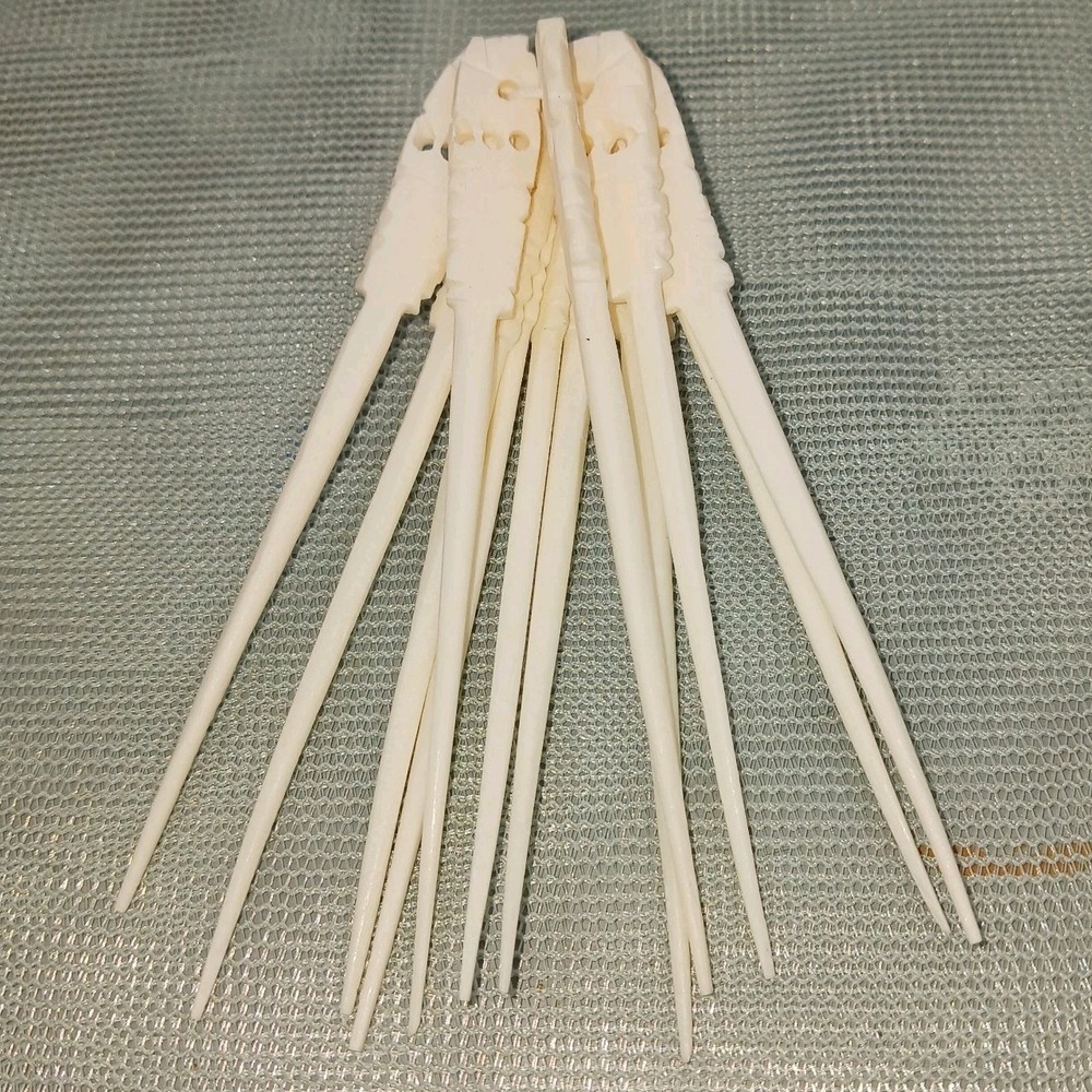 12 Hand Carved BONE PICKS for Cocktail Appetizer Hors D'oeuvres 3.5" VINTAGE MCM
